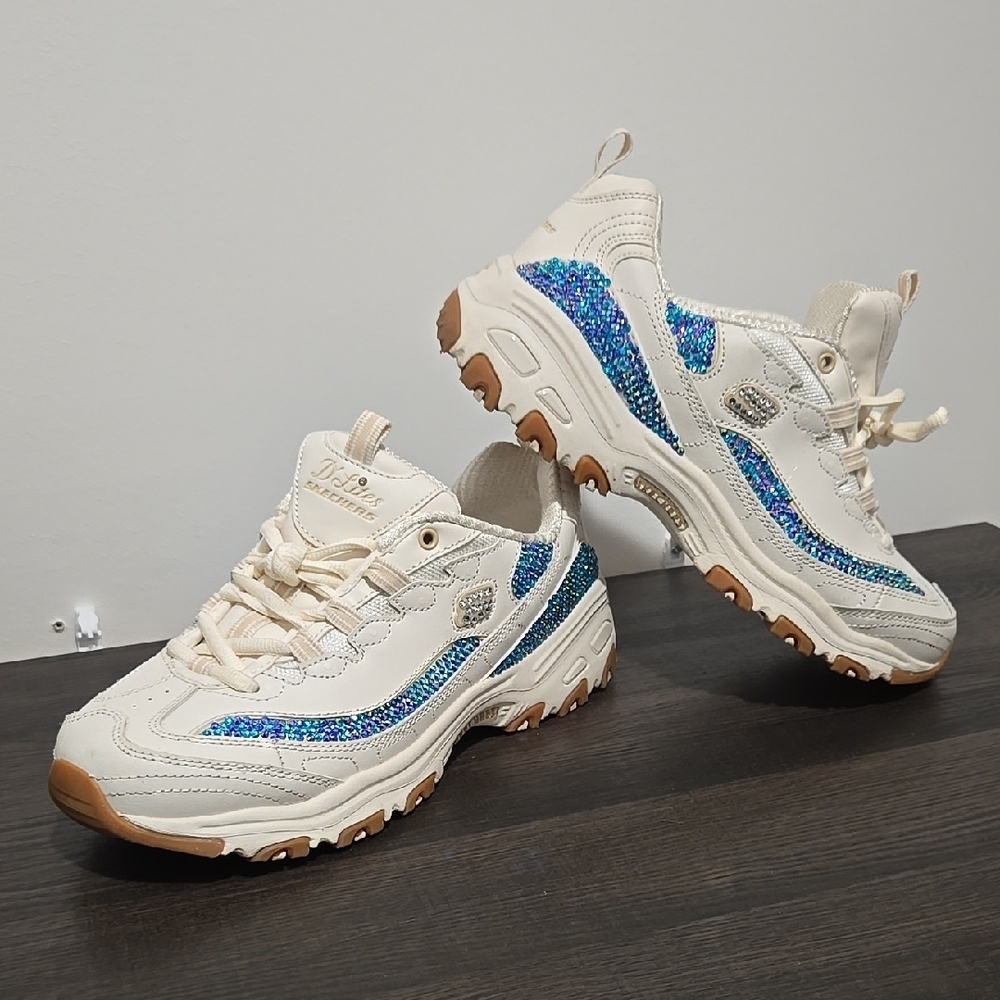 White and Blue Glitter Sneakers